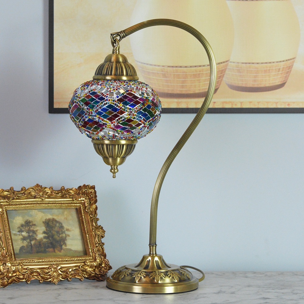 Mosaic Glass Table Lamp with Brass Finish